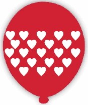 �epe�evre k�rm�z� balon �zeri beyaz kalpler 12 inc balon